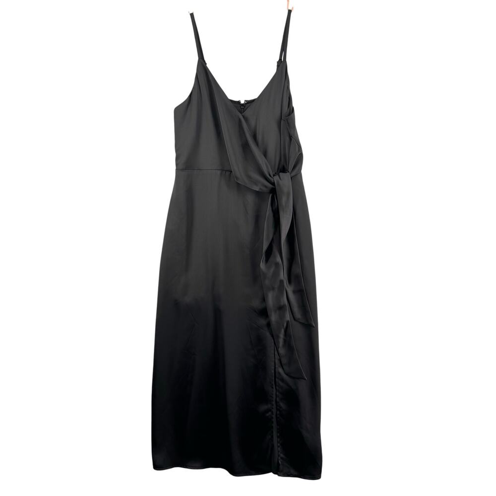 Chelsea 28 Side Tie Satin Dress Women S Black Midi Sleeveless V Neck Slim Straps